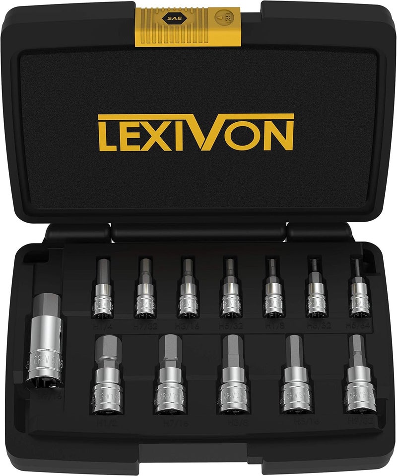LEXIVON HEX Bit Socket Set, Premium S2 Alloy Steel | 13-Piece SAE 5/64" - 9/16" Set | Enhanced Storage Case (LX-142) - Image 1