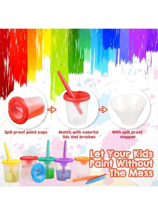 JZS No Spill Paint Cups for Children with Colored Lids and 5 Piece Large Round Brush Set with Plastic Handles,Spill-Proof Paint Cups Set,Style 2 - Image 4