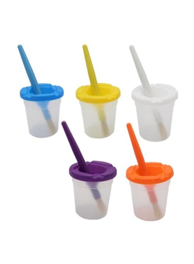 JZS No Spill Paint Cups for Children with Colored Lids and 5 Piece Large Round Brush Set with Plastic Handles,Spill-Proof Paint Cups Set,Style 2 - Image 1
