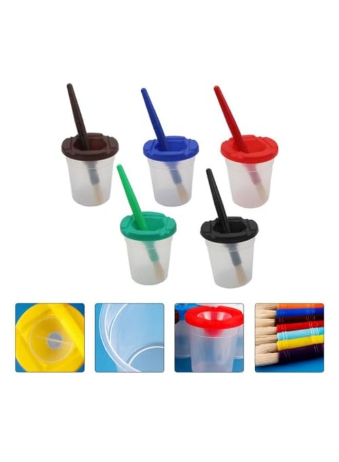 JZS No Spill Paint Cups for Children with Colored Lids and 5 Piece Large Round Brush Set with Plastic Handles,Spill-Proof Paint Cups Set,Style 2 - Image 3