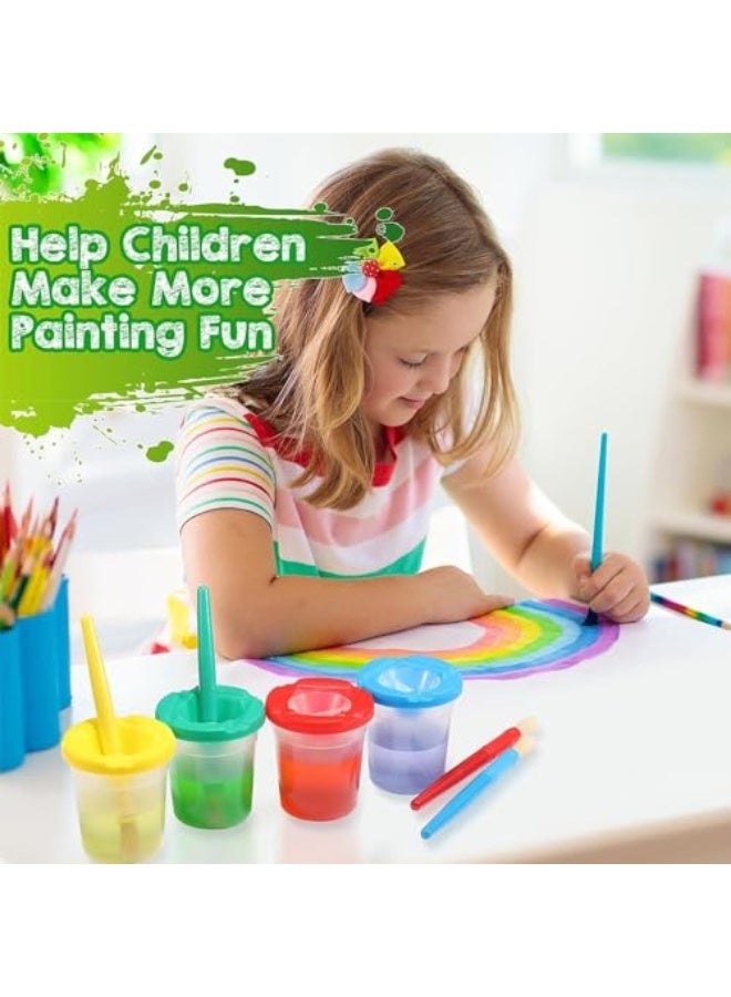 JZS No Spill Paint Cups for Children with Colored Lids and 5 Piece Large Round Brush Set with Plastic Handles,Spill-Proof Paint Cups Set,Style 2 - Image 5