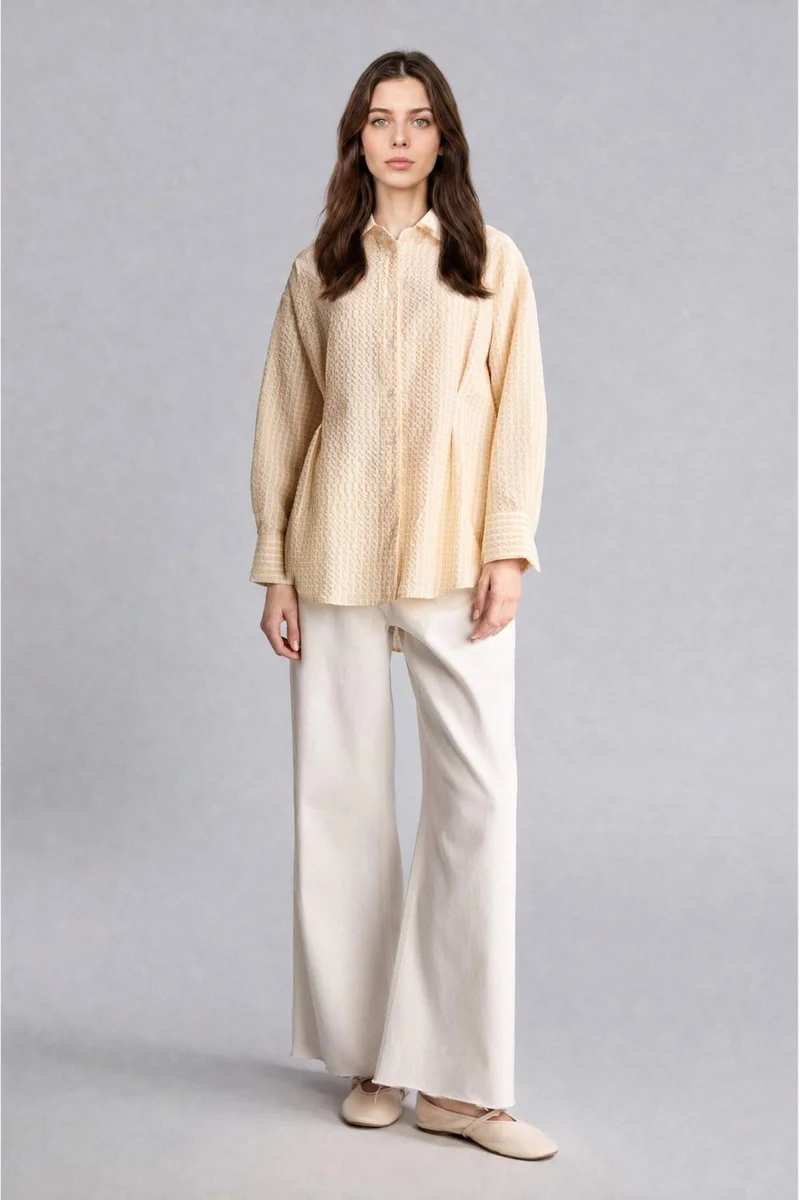 ديفاكتو Regular Fit Checked Wrinkled Textured Fabric Tunic