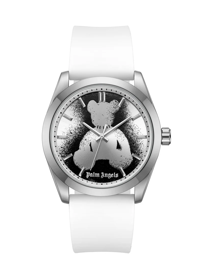 Palm Angels Uno White Dial White Silicone Strap Analog Watch for Men, 42mm