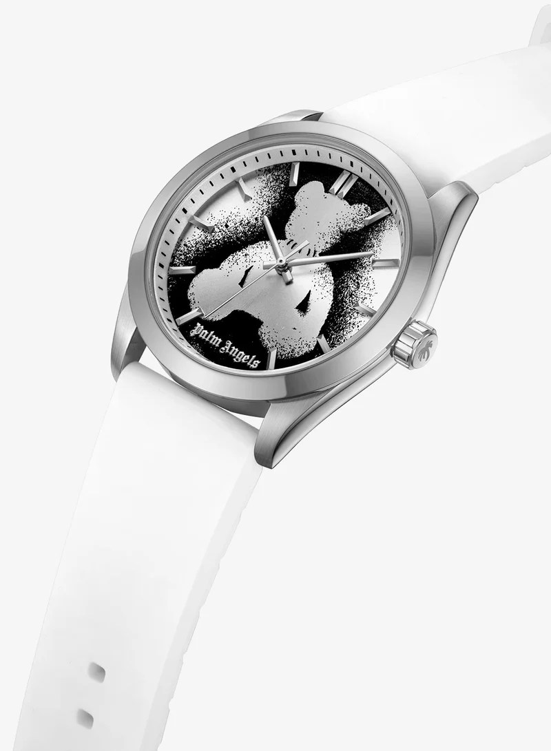 Palm Angels Uno White Dial White Silicone Strap Analog Watch for Men, 42mm
