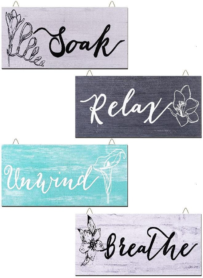 Jetec - 4 Pieces Farmhouse Bathroom Wall Decor Relax Soak Unwind Breathe Wood Signs Funny Rustic Bathroom Wall Art Hanging Wooden Wall Decoration Vintage Wood Plaque for Home (White, Black, Blue and Gray) - Image 1