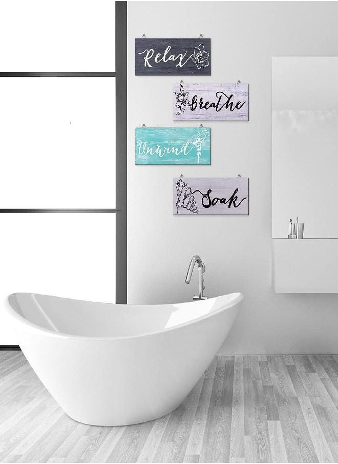 Jetec - 4 Pieces Farmhouse Bathroom Wall Decor Relax Soak Unwind Breathe Wood Signs Funny Rustic Bathroom Wall Art Hanging Wooden Wall Decoration Vintage Wood Plaque for Home (White, Black, Blue and Gray) - Image 1