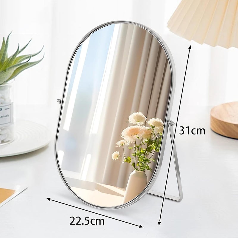 Gosider Desk Table Mirror Oval Makeup Mirror 90°Swivel Metal Framed Tabletop Mirrors Oval Portable High-Definition Sliver Mirror for Countertop Vanity Living Room Bedroom Tabletop Bathroom Desk Mirror Large - Image 5