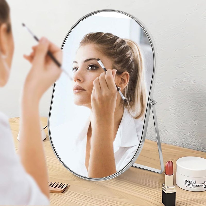 Gosider Desk Table Mirror Oval Makeup Mirror 90°Swivel Metal Framed Tabletop Mirrors Oval Portable High-Definition Sliver Mirror for Countertop Vanity Living Room Bedroom Tabletop Bathroom Desk Mirror Large - Image 3
