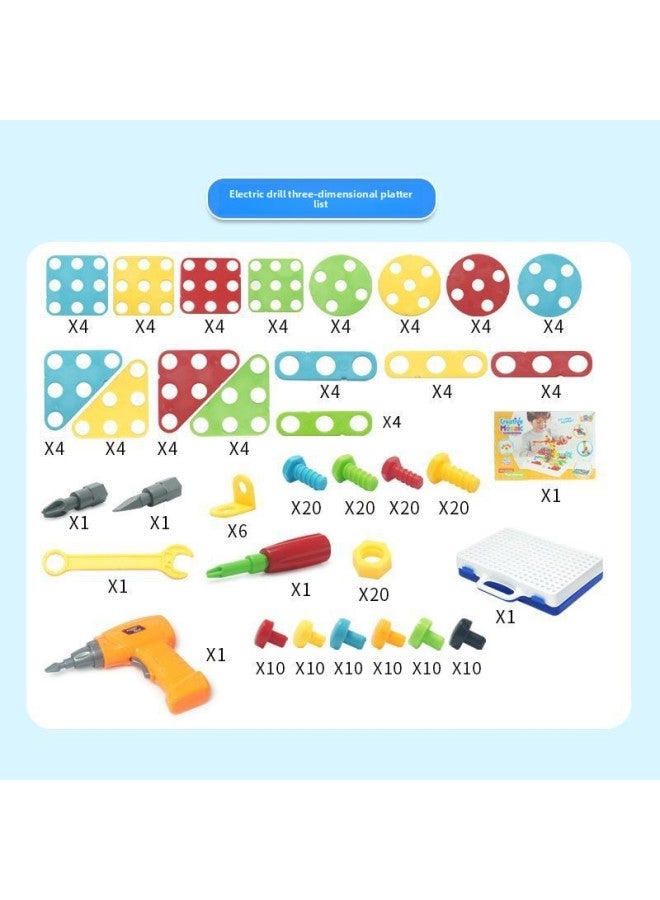 Electric Drill Screw Jigsaw 3D Three-dimensional Mushroom Nail Platter Children's Early Education Disassembly Building Blocks Toy-Color:673A (English) Portable Platter - Image 3