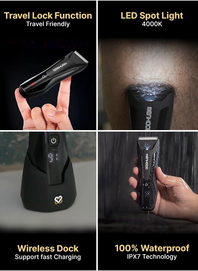 MENHOOD MENHOOD Waterproof Cordless Grooming Trimmer 2.0 for Men | Best Full Body & Sensitive Skin Technology | Male Body Hair Trimmer | Wireless Charging | 4000K LED Light & Power Status Display | 150 Min Runtime | All-in-One Multi-Purpose Trimmer  - Image 3