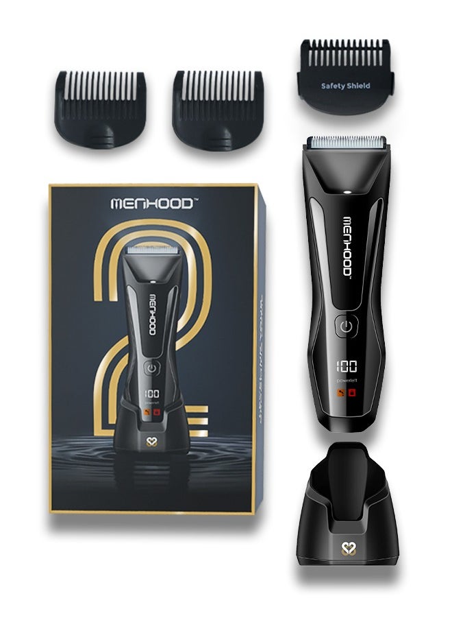 MENHOOD MENHOOD Waterproof Cordless Grooming Trimmer 2.0 for Men | Best Full Body & Sensitive Skin Technology | Male Body Hair Trimmer & Private Part Trimmer | Wireless Charging | 4000K LED Light & Power Status Display | 150 Min Runtime | All-in-One Multi-Purpose Trimmer 