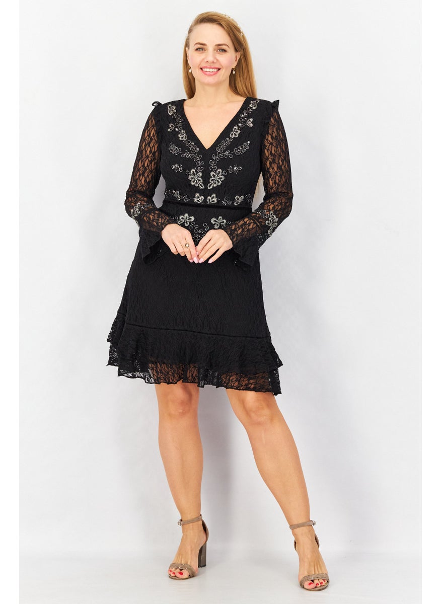 French Connection Women Embellished Midi Partywear Dress, Black  - Image 4