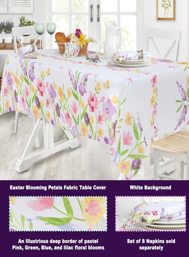 Newbridge Blooming Petals 52 x 70 Inch Rectangle Fabric Tablecloth, Easy Care and Stain Resistant Bordered Table Cover, Pink Green and Blue Spring Floral Blooms - Image 2