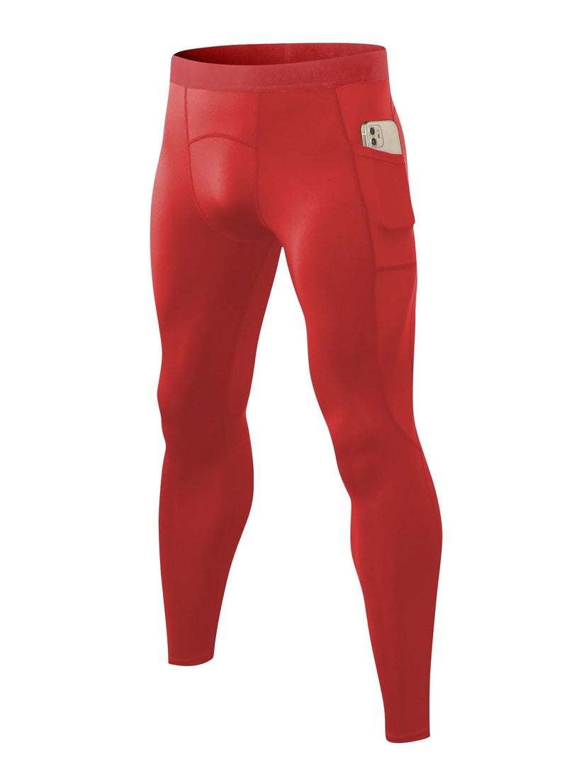 Loquat Men Quick Dry Breathable Elastic Running Pants Red  - Image 1