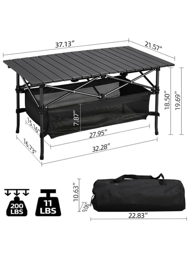 Green Tiger Camping Table Portable Folding Camp Table Lightweight Camping Tables Fold Up Aluminum Beach Table For Camping Hiking Backpacking Outdoor Picnic (A Black 95 * 55 * 50Cm) - Image 3