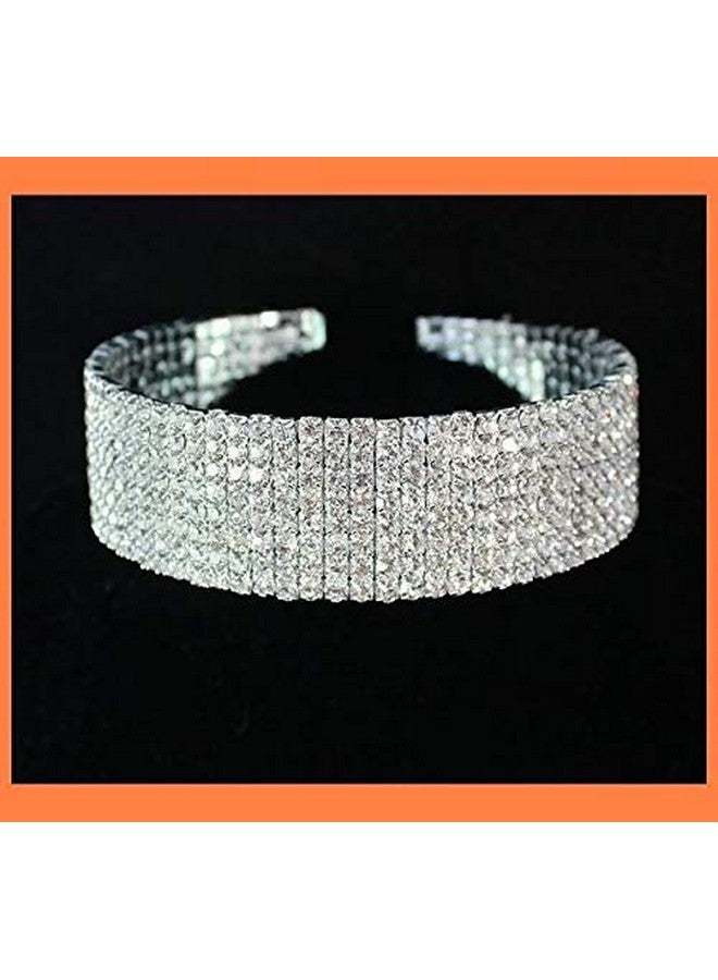 Janefashions 8-Row Eight Rows Clear White Austrian Rhinestone Crystal Choker Necklace Collar Dance Party Wedding N077S Silver - Image 4