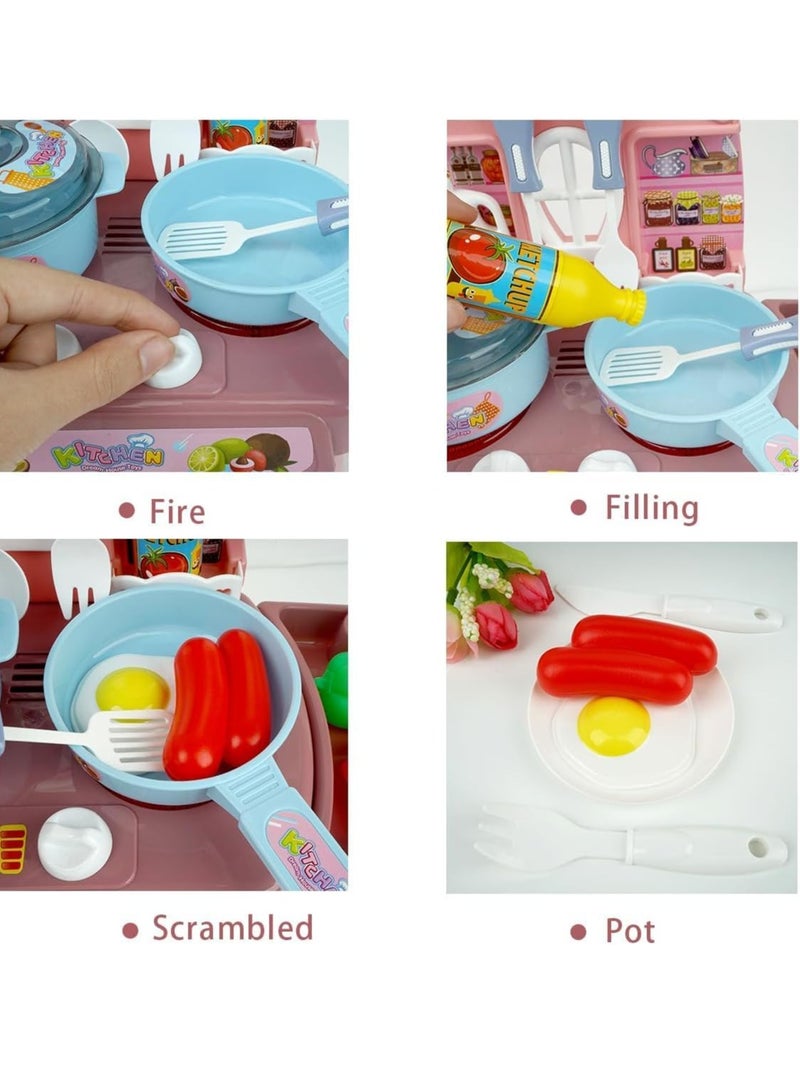 Pretend Kitchen Toys for Kids, Cooking Toy with Light and Music, Safe and Cute Dinner Set for Girls, Kitchen and Sink Toy with Running Water and Electronic Induction Stove (Blue) - Image 2