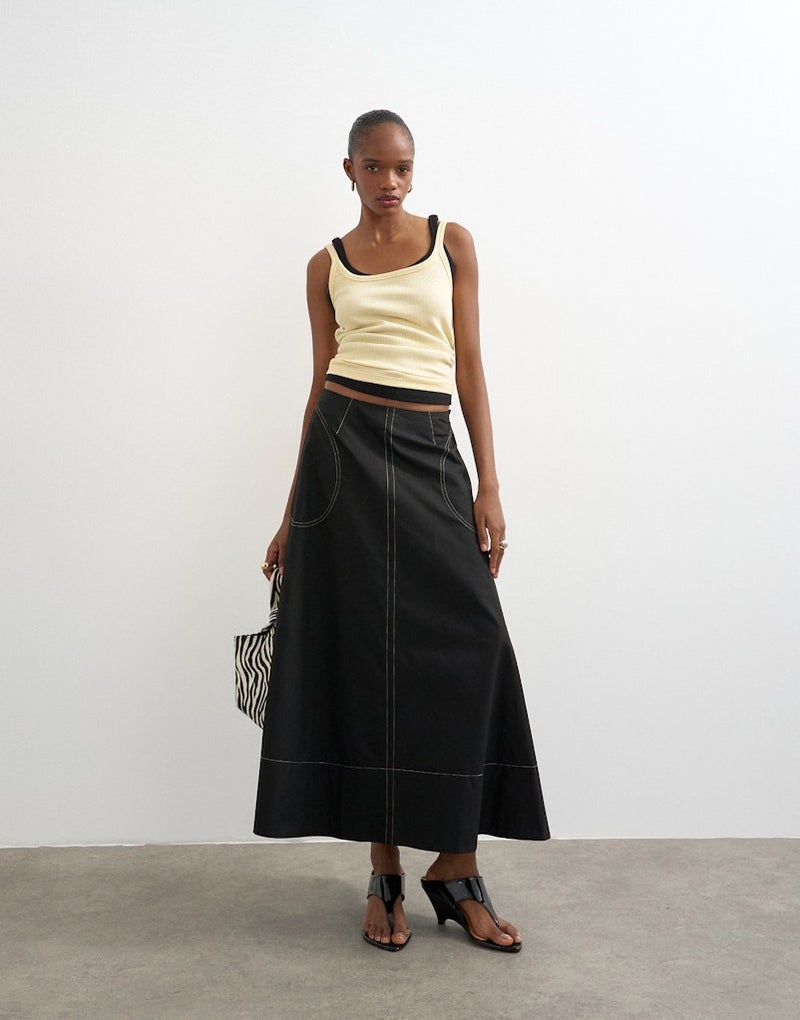 TOPSHOP Millie Contrast Stitch Maxi Skirt - Image 5
