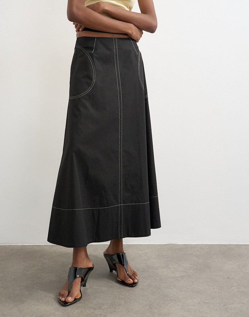 TOPSHOP Millie Contrast Stitch Maxi Skirt - Image 1