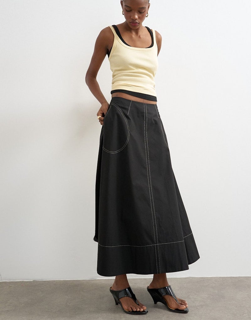 TOPSHOP Millie Contrast Stitch Maxi Skirt - Image 3