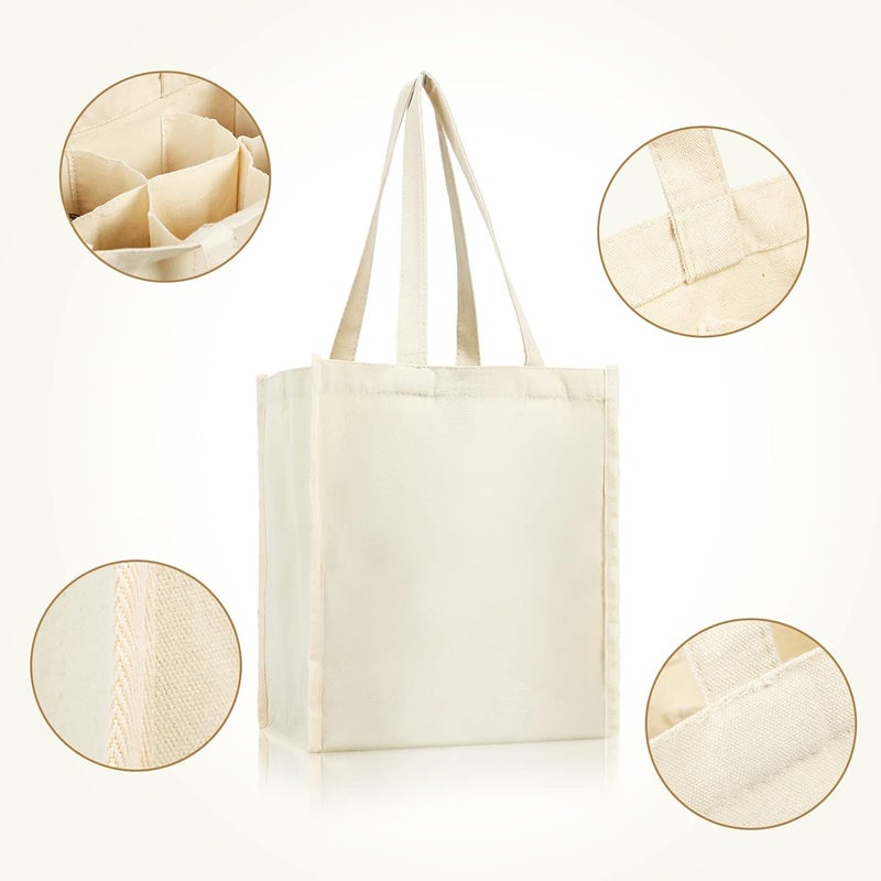 Berlune 3 Pcs Reusable 6 Bottle Wine Tote Bag with Divider Canvas Washable Portable Wine Carrier Tote Sturdy Bag for Grocery Bottle Carrier Holder for Travel Camping Picnic - Image 2