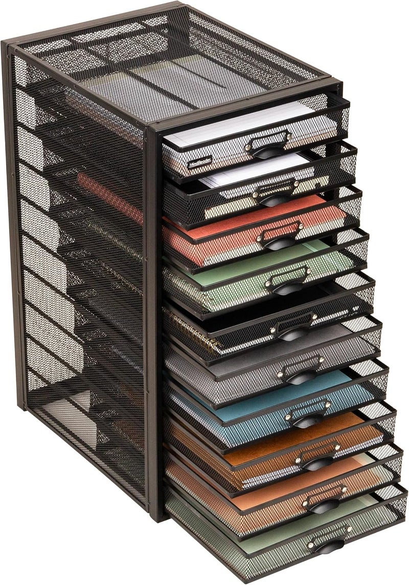 Mind Reader File Storage Drawers, Desk Organizer, Multi-Purpose, Crafts, Office, Metal Mesh, 10.75"L x 14"W x 21.25"H, Black - Image 1