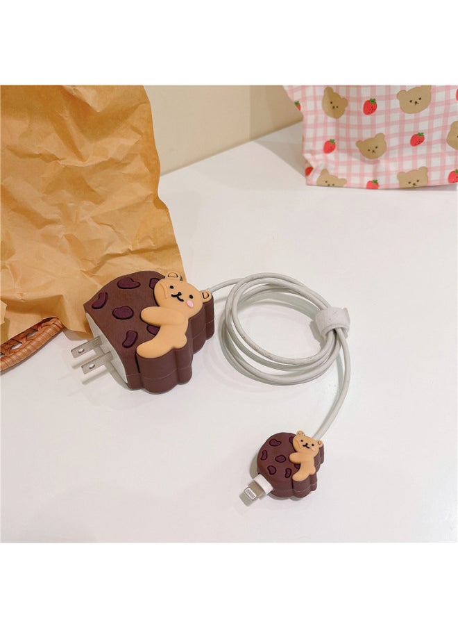 Generic - 2024 Four-piece Charger Protective Cover For Apple 15 Fast Charging Protective Cover 18W/20W Charger-Specifications:94. Biscuit Bear (set Of Four) Big And Small Heads + 1.4m Wire Rope + Tie - Image 1