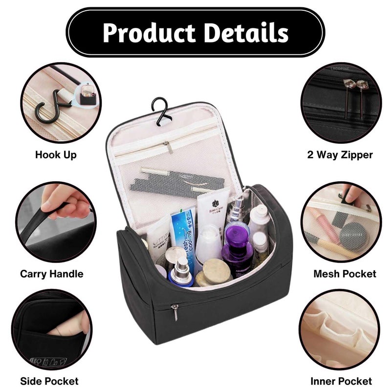 FEXMY Toiletry & Makeup Bag for Women – Travel Organizer Pouch, Cosmetic Storage, Portable Travel Kit, Makeup Pouch for Women, Stylish Makeup Organizer, Travel Essentials Bag (Black) - Image 2