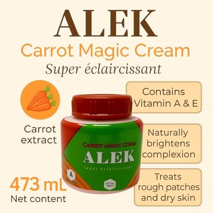 Alek Carrot Magic Cream – Super Éclaircissant Brightening Cream with Carrot Extract, Vitamins A & E – Hydrating & Nourishing Skin Care, 473 mL (16 fl oz) - Image 2
