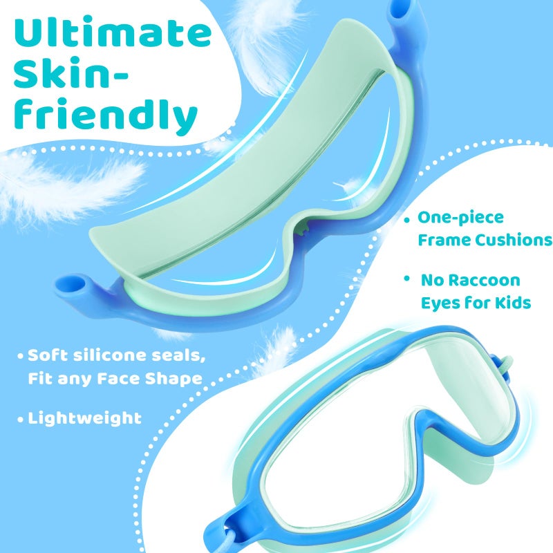 Vvinca 2 Pack Kids Goggles with Bungee Strap Wide View Anti Fog UV No Leak Swimming Mask Pool Goggle for 3-10 Toddlers Girls Boys - Image 5
