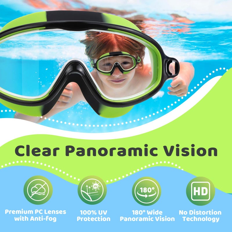 Vvinca 2 Pack Kids Goggles with Bungee Strap Wide View Anti Fog UV No Leak Swimming Mask Pool Goggle for 3-10 Toddlers Girls Boys - Image 4