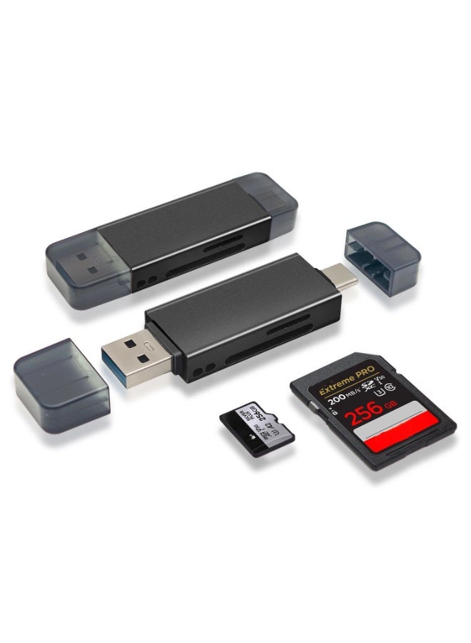 قارئ بطاقات SD/Micro SD، محول USB 3.2 وUSB-C إلى بطاقة ذاكرة SD/TF، ​​يدعم بطاقات UHS-I SDHC/SDXC/MicroSD، مناسب لأجهزة Mac وMacBook والكمبيوتر واللابتوب وiPad 10 وiPhone، يدعم بطاقات ذاكرة بسعة 2 تيرابايت/نقل بيانات عالي السرعة 5 جيجابت في الثانية/التوصيل والتشغيل - أسود - Image 1
