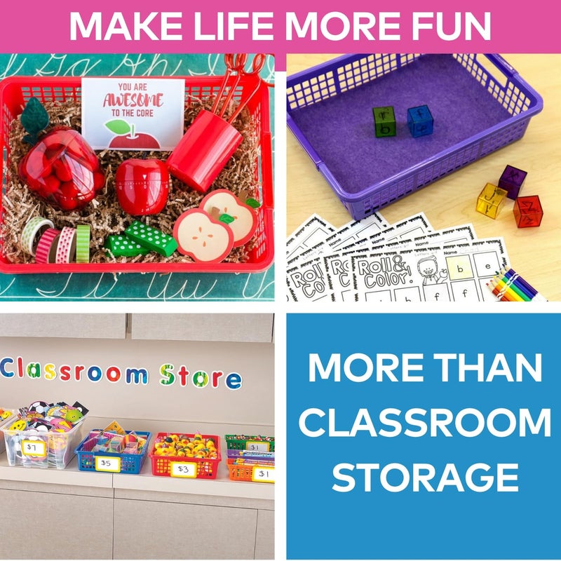 Fun Express Stackable Storage Bins 13x9.75x3 Inch - 6 Pack Colorful Plastic Storage Baskets with Handles for Classroom Organization | Paper Trays for Teachers, Office Storage & Home Organizing - Image 3