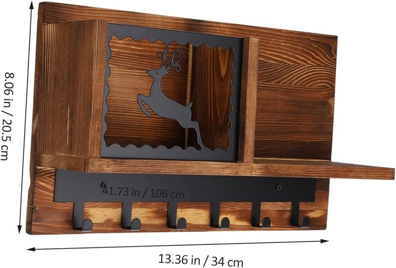 حامل مفاتيح خشبي ريفي مثبت على الحائط مع منظم بريد وخطافات قبعات وتخزين للمدخل - Image 5