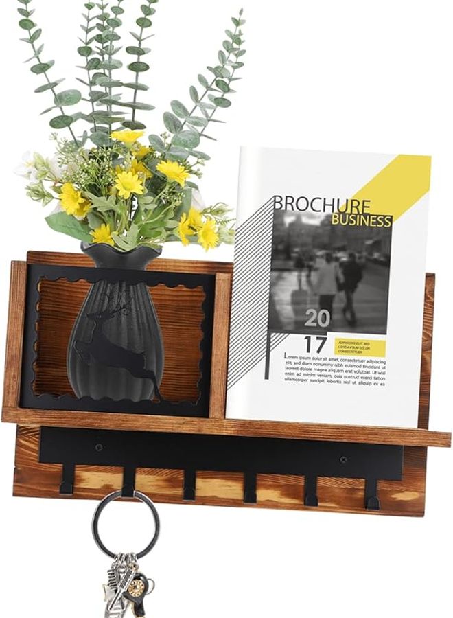 حامل مفاتيح خشبي ريفي مثبت على الحائط مع منظم بريد وخطافات قبعات وتخزين للمدخل - Image 4