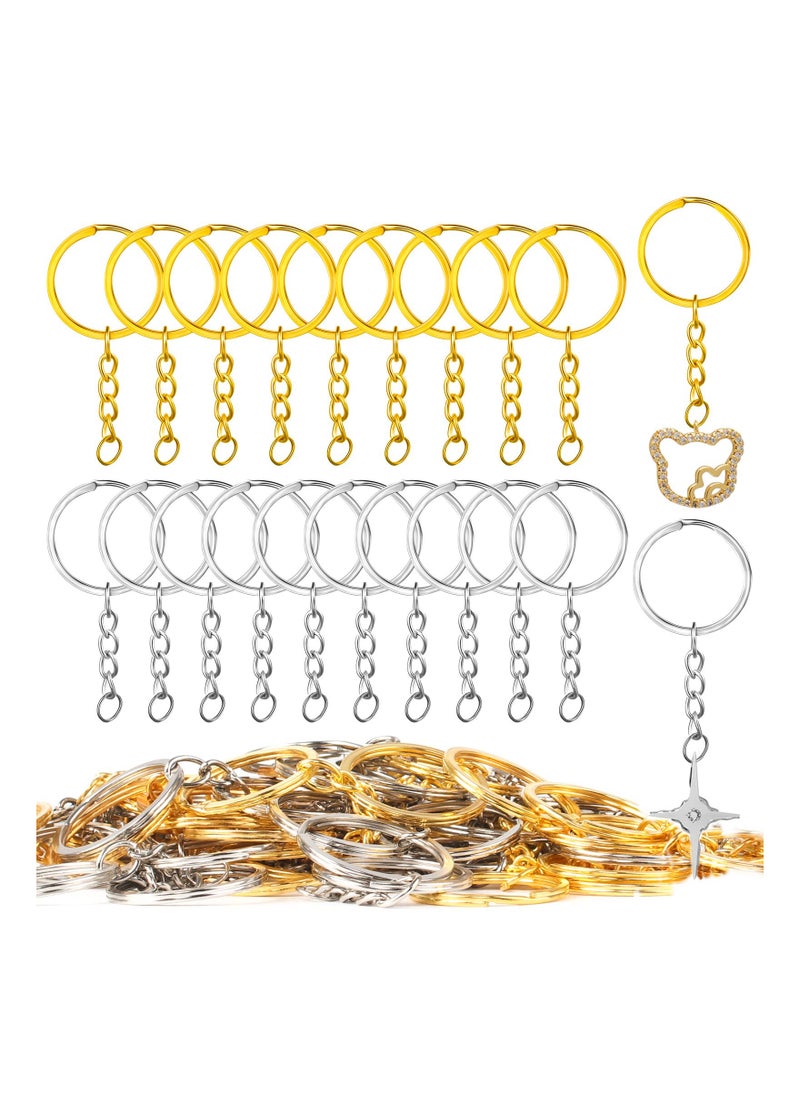 Generic - 100 PCS Keyring Rings Split Key Ring with Chain and Jump Metal Open Round Kit for Keychain Art Crafts Golden and Silver - Image 1