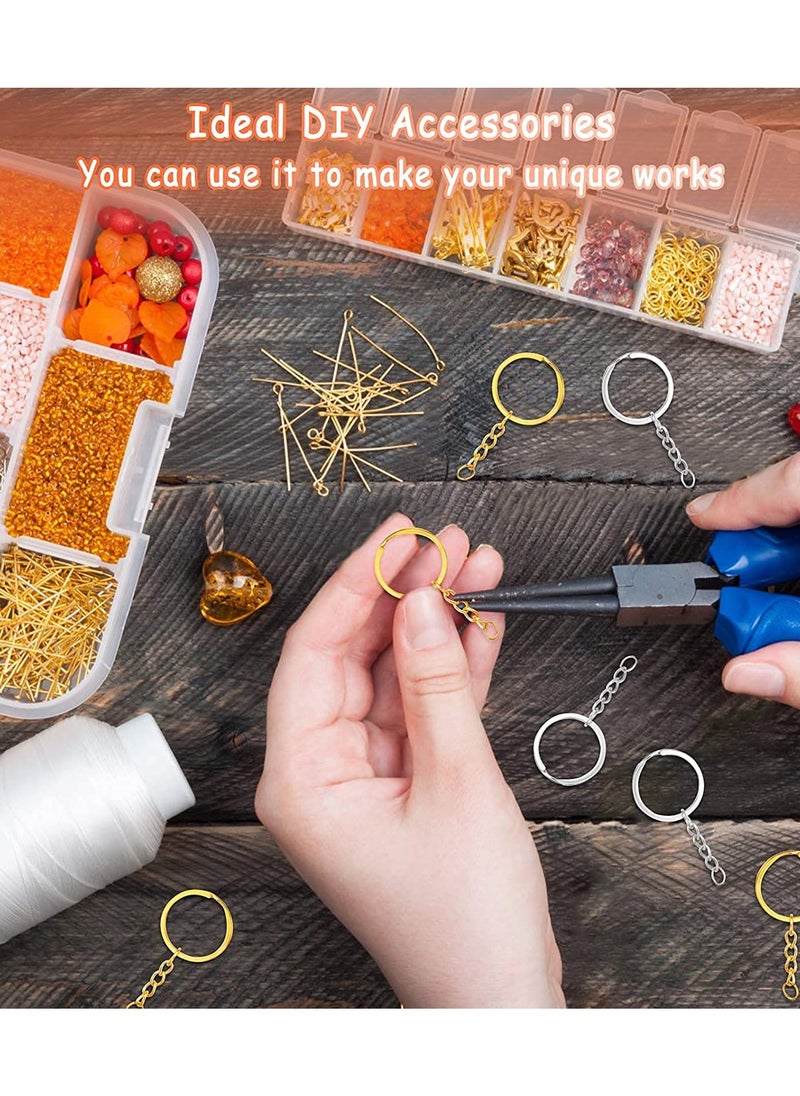 Generic - 100 PCS Keyring Rings Split Key Ring with Chain and Jump Metal Open Round Kit for Keychain Art Crafts Golden and Silver - Image 1