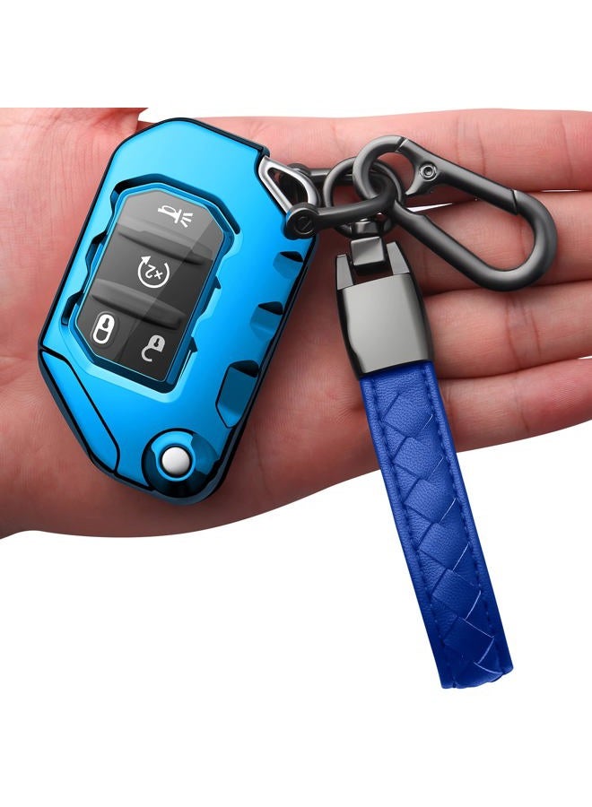 Autophone Compatible with Jeep Key Fob Cover with Leather Keychain Soft TPU Protection Key Case for 2018 2019 2020 2021 Wrangler JL Gladiator Remote Key(Aurora Blue) - Image 1