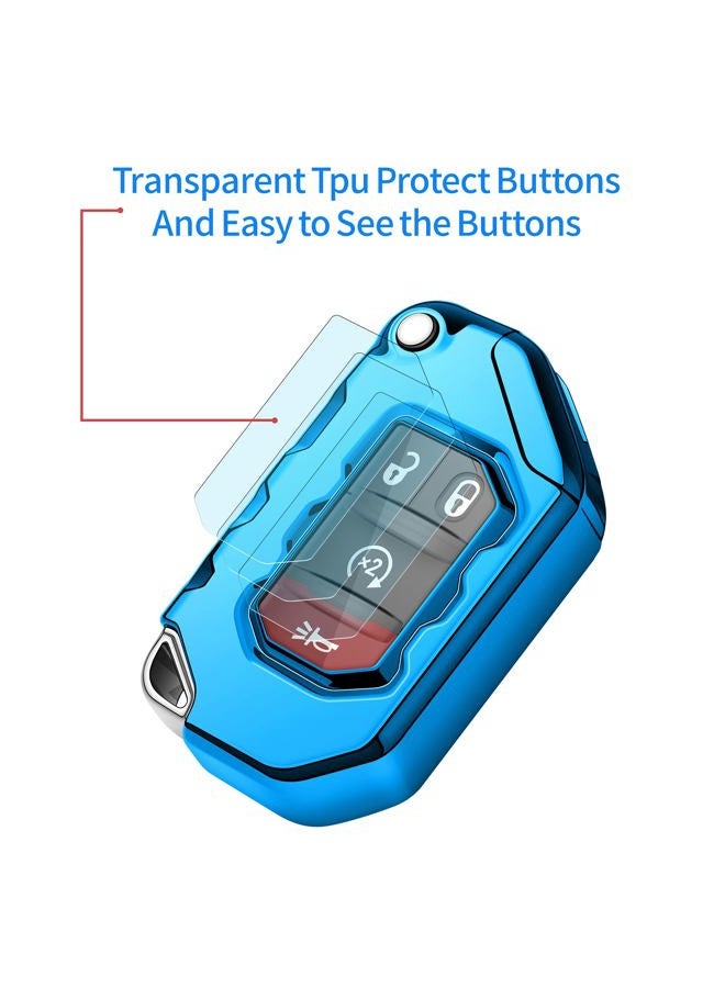 Autophone Compatible with Jeep Key Fob Cover with Leather Keychain Soft TPU Protection Key Case for 2018 2019 2020 2021 Wrangler JL Gladiator Remote Key(Aurora Blue) - Image 4