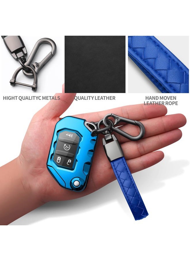 Autophone Compatible with Jeep Key Fob Cover with Leather Keychain Soft TPU Protection Key Case for 2018 2019 2020 2021 Wrangler JL Gladiator Remote Key(Aurora Blue) - Image 5