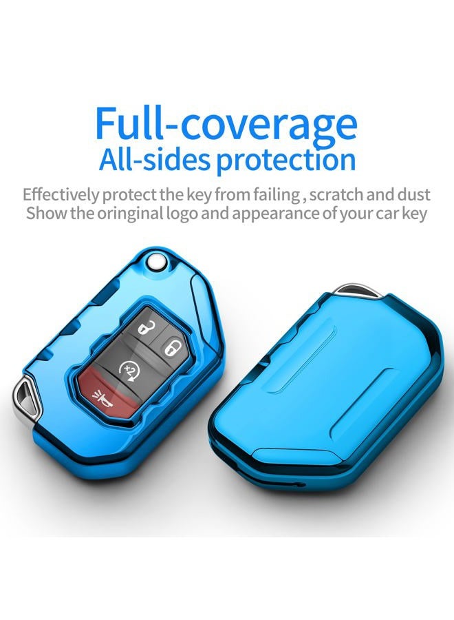 Autophone Compatible with Jeep Key Fob Cover with Leather Keychain Soft TPU Protection Key Case for 2018 2019 2020 2021 Wrangler JL Gladiator Remote Key(Aurora Blue) - Image 3