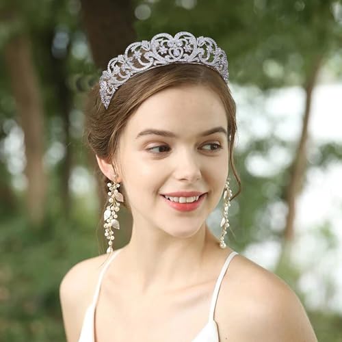 Aoligrace CZ Princess Princess Diana Wedding Crowns for Bridal Spencer Replica Tiaras for Women Cubic Zirconia Prom Headpiece - Image 3