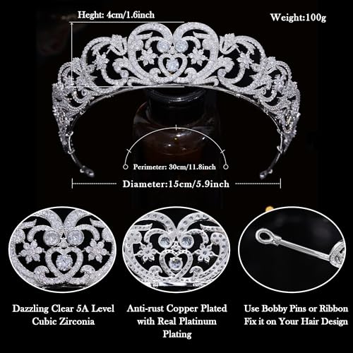 Aoligrace CZ Princess Princess Diana Wedding Crowns for Bridal Spencer Replica Tiaras for Women Cubic Zirconia Prom Headpiece - Image 5