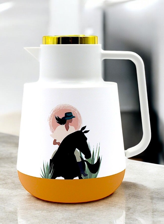 YOLO Coffee and Tea Vacuum Flask 1 Liter Urban Lady -Biege Color - Image 1