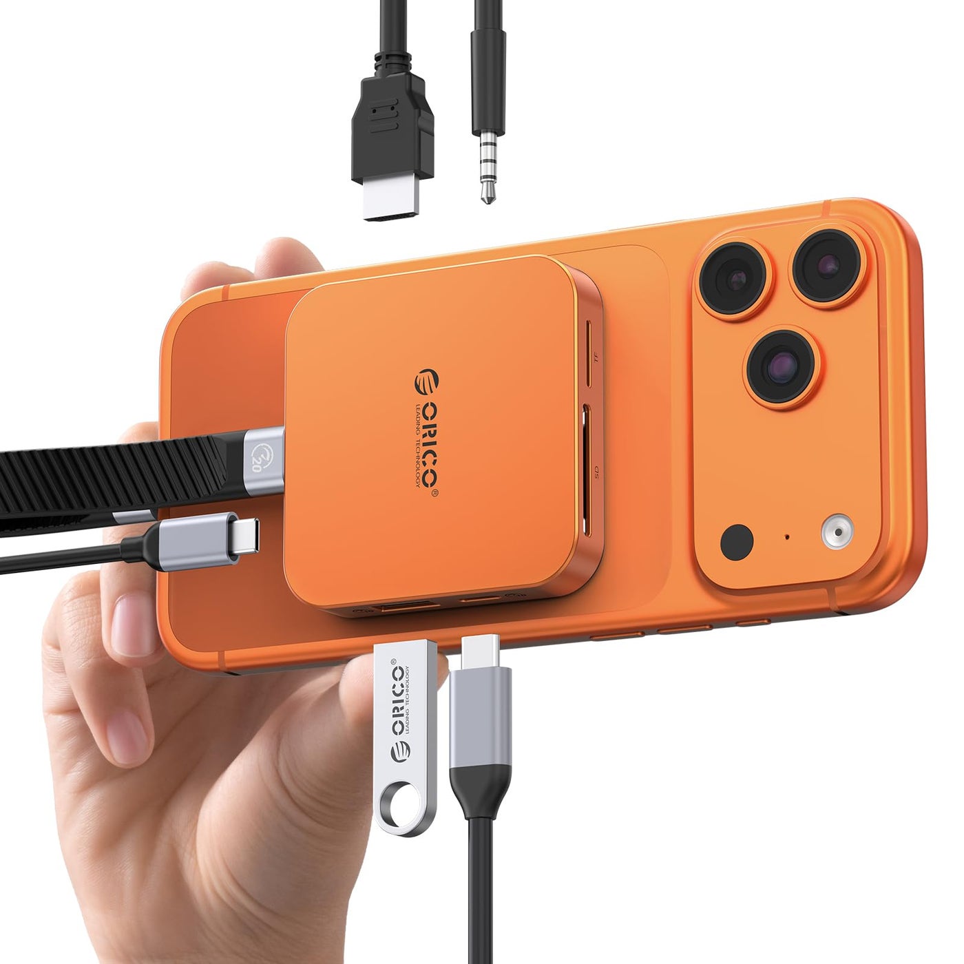 ORICO 10Gbps Magnetic M.2 Docking Station, 8-in-1 USB C HUB & M.2 2230 NVMe Enclosure with HDMI 4K@60Hz,SD/TF Solt, AUX, 100W PD, Magnetic USB C Dock for iPhone/MacBook/iPad