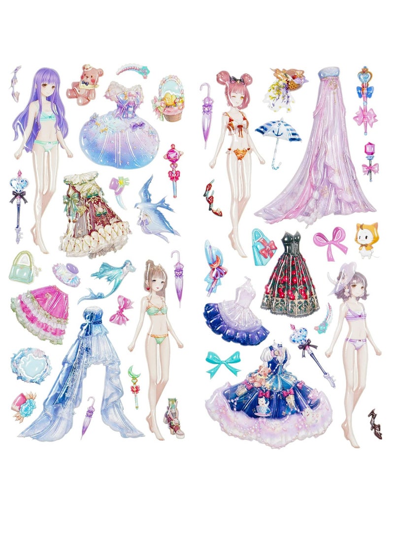 Puffy Sticker Pad Set Activity Book, Beauty Princess Dress-Up Girl and Boy Cute Reusable Sticker for Toddler's Craft Gift  - Image 1