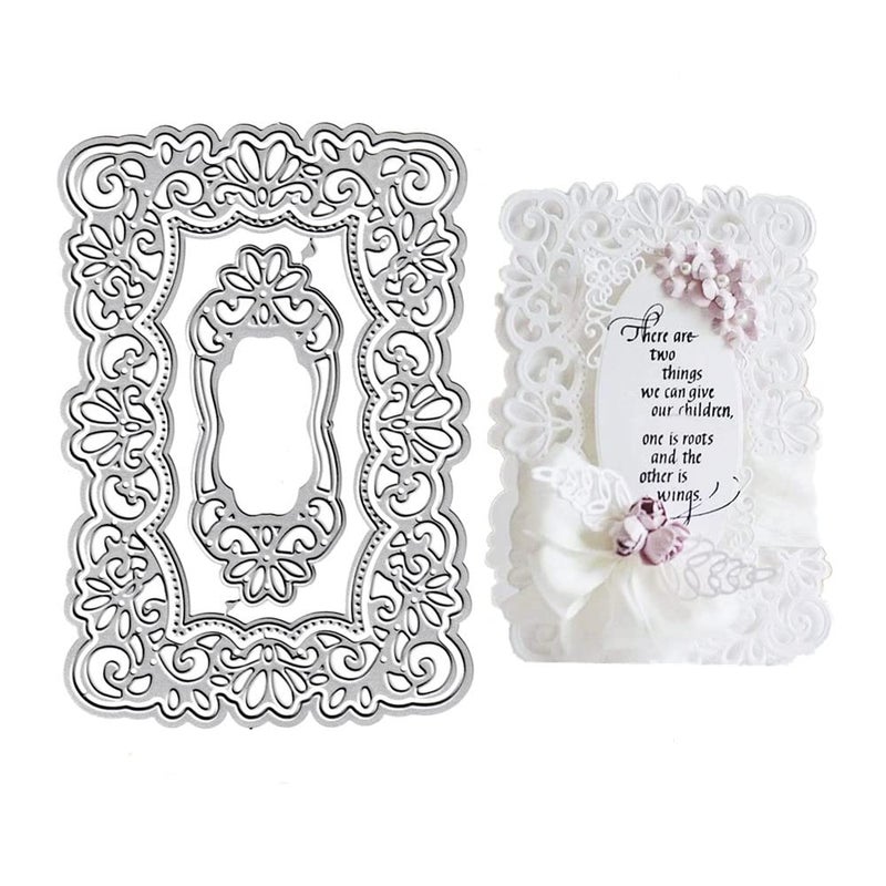 Lace Flowers Background Frame Cutting Dies Lace Frame Die Cuts Metal Embossing Stencils Template Mould for Card Scrapbooking and DIY Craft Album Paper Card Decor