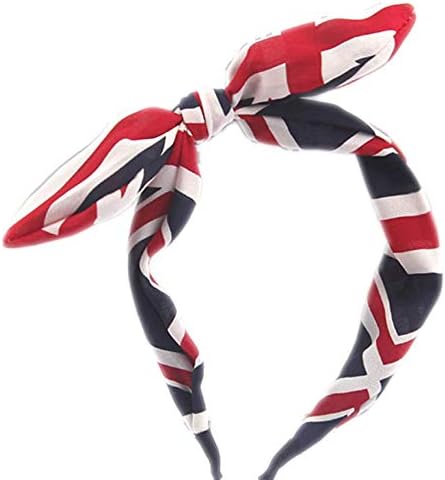 Boho Wide Ribbon Bowknot Alice Headband Hairband Bunny Rabbit Ears Wire Bendy Bow Union Jack