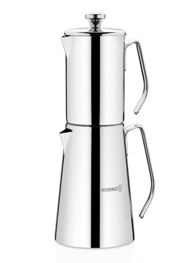 korkmaz A225 Aqua Turkish Teapot Set,18/10 Stainless Steel Double French Press Teapot Set with Metal Handles, Samovar Style Tea Kettle with 30 Oz (900ml) & 50 Oz (1500ml) - Image 2