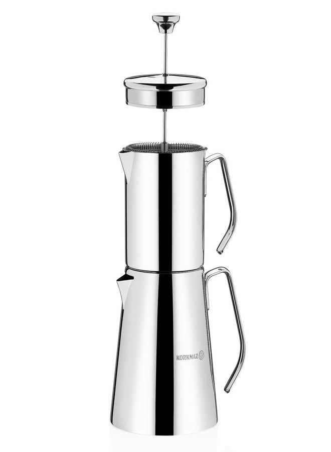 korkmaz A225 Aqua Turkish Teapot Set,18/10 Stainless Steel Double French Press Teapot Set with Metal Handles, Samovar Style Tea Kettle with 30 Oz (900ml) & 50 Oz (1500ml) - Image 1
